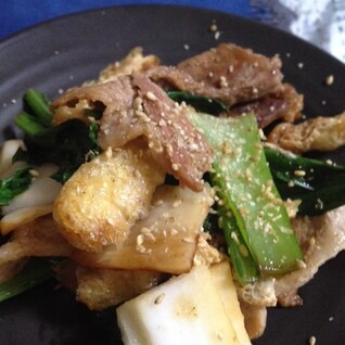 小松菜と大根と豚肉の炒め物